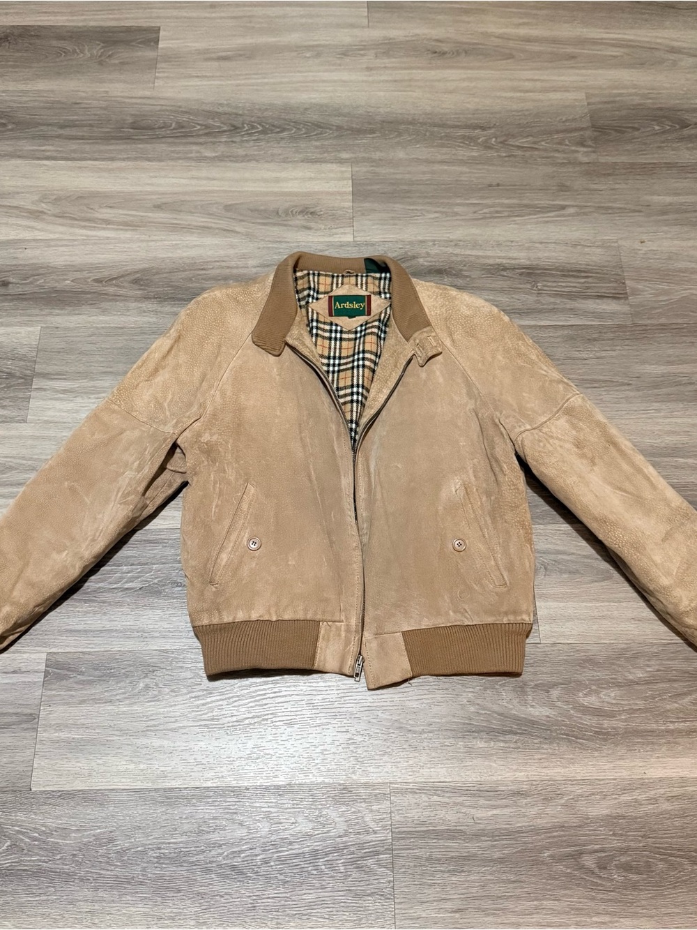 Men's Suede Bomber Jacket in Camel